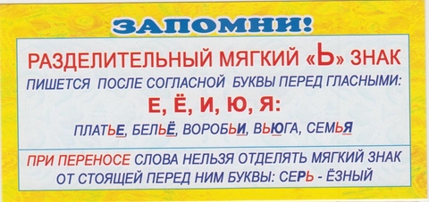 Карточка запомни разделительный мягкий знак (ШМ-3350)
